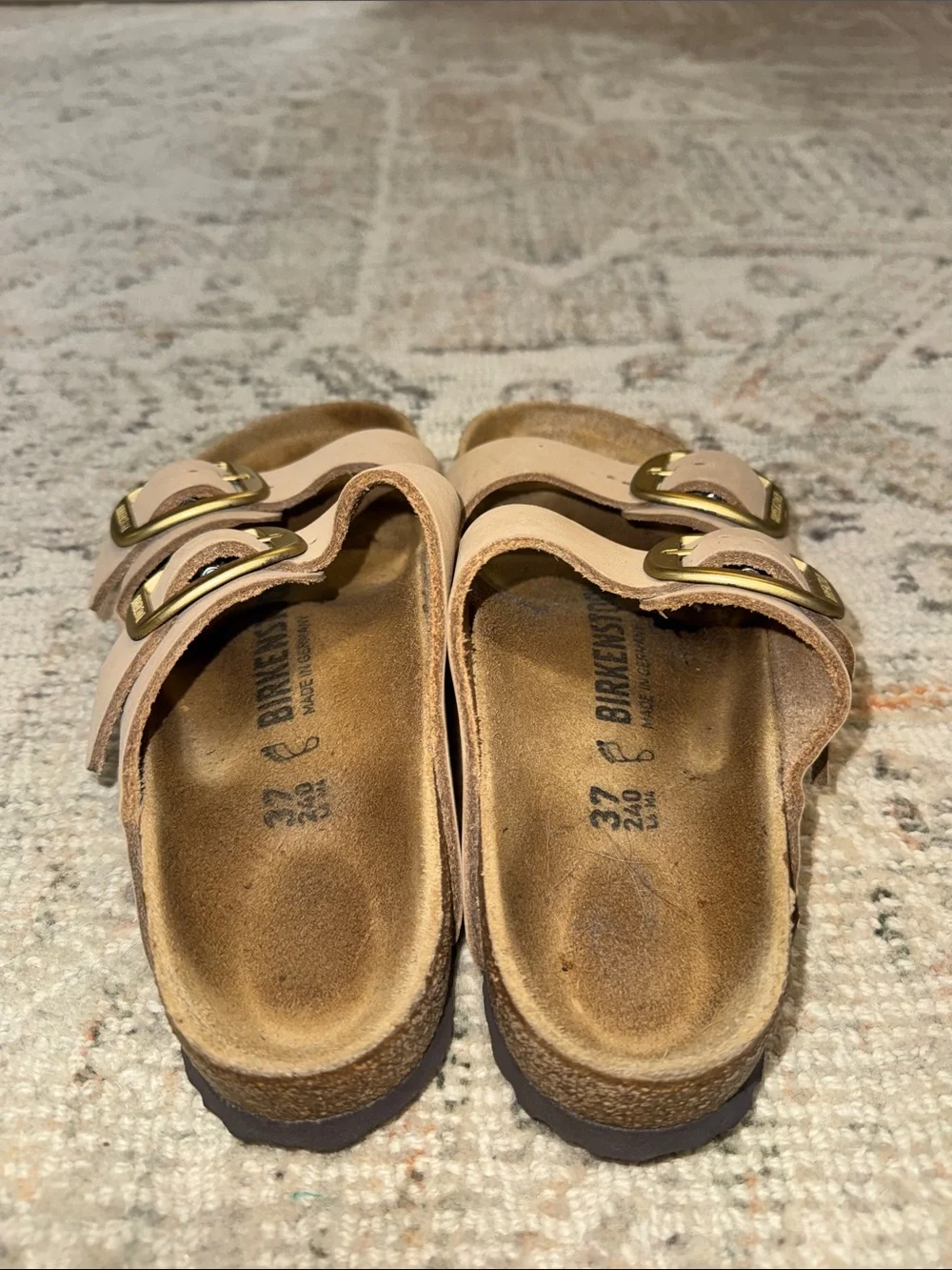 Birkenstock Women’s Double Strap Sandals in Taupe with Gold Buckles - Picture 3 of 5